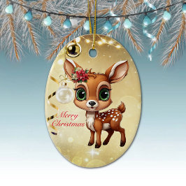 Ornamento De Cerâmica Querida Veado, Fawn, Doce 🦌 🎄 Dourado Feliz Nata