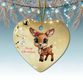 Ornamento De Cerâmica Querida Veado, Fawn, Doce 🦌 🎄 Dourado Feliz Nata