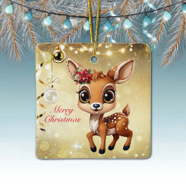 Ornamento De Cerâmica Querida Veado, Fawn, Doce 🦌 🎄 Dourado Feliz Nata