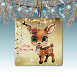 Ornamento De Cerâmica Querida Veado, Fawn, Doce 🦌 🎄 Dourado Feliz Nata