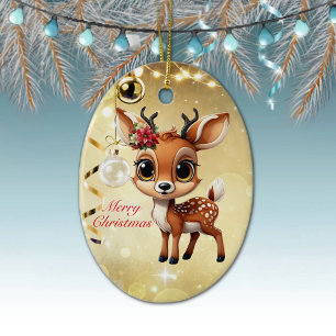 Ornamento De Cerâmica Querida Veado, Fawn, Doe, Reindeer 🦌 🎄 Feliz Nat