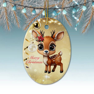 Ornamento De Cerâmica Querida Veado, Fawn, Doe, Reindeer 🦌 🎄 Feliz Nat