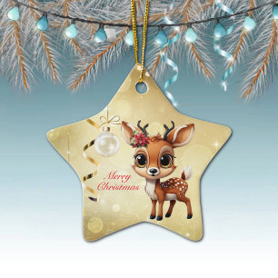 Ornamento De Cerâmica Querida Veado, Fawn, Doe, Reindeer 🦌 🎄 Feliz Nat