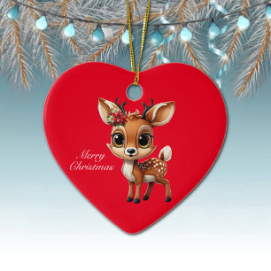 Ornamento De Cerâmica Querida Veado, Fawn, Doe, Reindeer 🦌 🎄 Feliz Nat