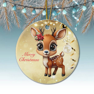 Ornamento De Cerâmica Querida Veado, Fawn, Doe, Reindeer 🦌 🎄 Feliz Nat