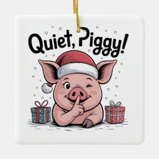 Ornamento De Cerâmica Quiet Piggy Christmas Santa hat Democratic