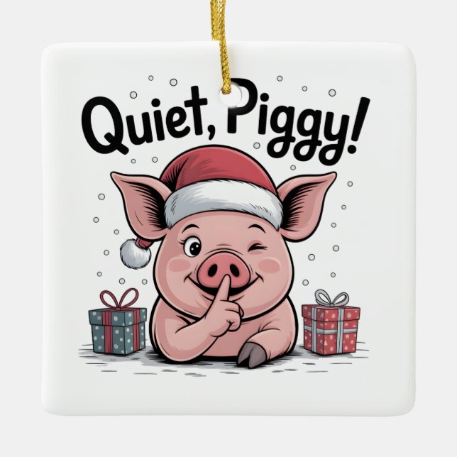 Ornamento De Cerâmica Quiet Piggy Christmas Santa hat Democratic  (Frente)