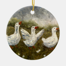 Ornamento De Cerâmica Quiet Quack: White Duck Starry Night Goose