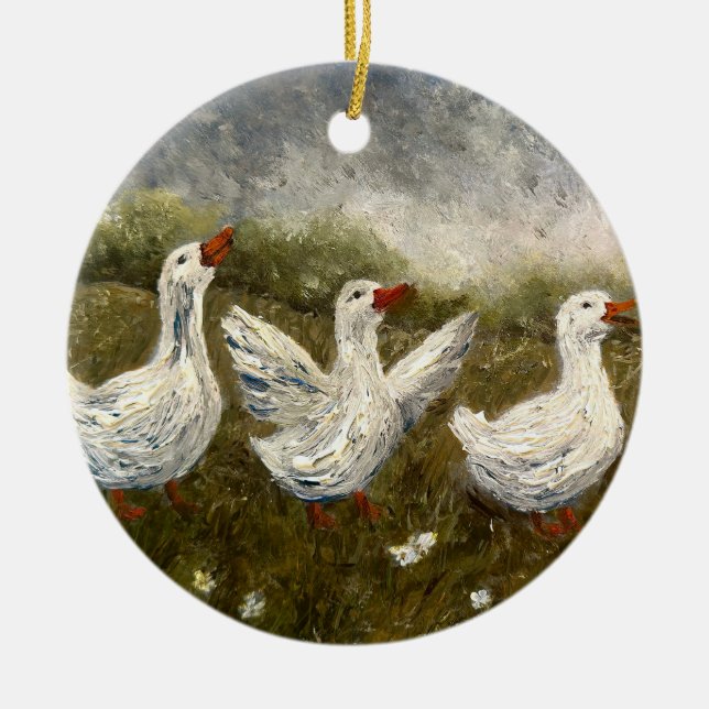 Ornamento De Cerâmica Quiet Quack: White Duck Starry Night Goose (Frente)