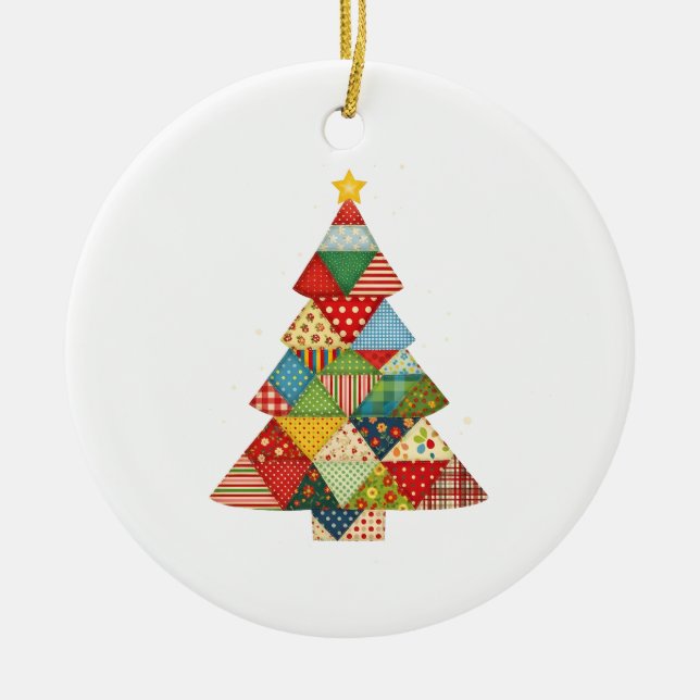 Ornamento De Cerâmica Quilt Christmas Tree Festive Quilt Lovers  (Frente)