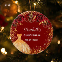 Quinceanera red gold dress name