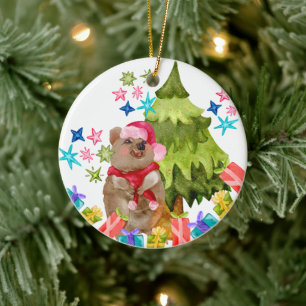 Ornamento De Cerâmica Quokka Christmas
