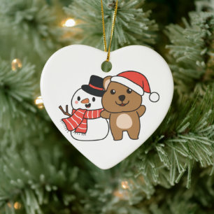 Ornamento De Cerâmica Quokka Com Snowman No Inverno Na Cerâmica De Natal
