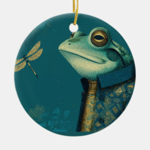 Ornamento De Cerâmica Rã Elegante & Libélula - Animal Vintage Surrealist