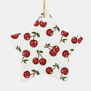 Ornamento De Cerâmica RAB Rockabilly Cerejas Muito Vermelhas Em Branco