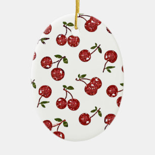 Ornamento De Cerâmica RAB Rockabilly Cerejas Muito Vermelhas Em Branco