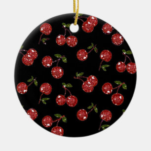 Ornamento De Cerâmica RAB Rockabilly Cerejas Muito Vermelhas Em Preto