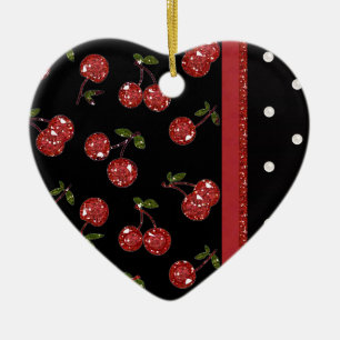Ornamento De Cerâmica RAB Rockabilly Cerejas Muito Vermelhas Pretas