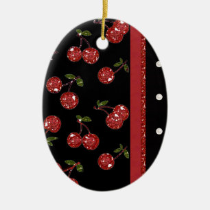 Ornamento De Cerâmica RAB Rockabilly Cerejas Muito Vermelhas Pretas