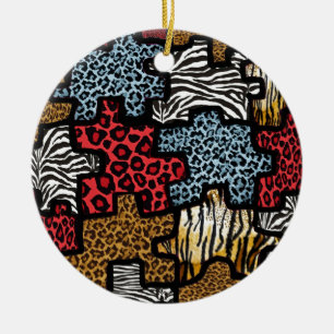 Ornamento De Cerâmica RAB Rockabilly Estampa Animal Puzzle