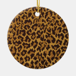 Ornamento De Cerâmica RAB Rockabilly Estampa de Leopardo Marrom Dourado