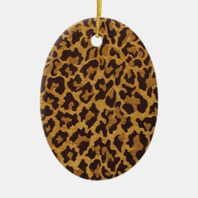 Ornamento De Cerâmica RAB Rockabilly Leopard Print Brown Dourado (Frente)