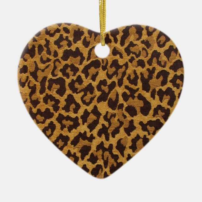 Ornamento De Cerâmica RAB Rockabilly Leopard Print Brown Dourado (Frente)
