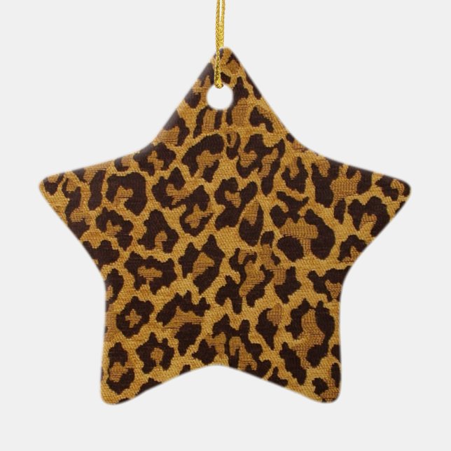 Ornamento De Cerâmica RAB Rockabilly Leopard Print Brown Dourado (Frente)