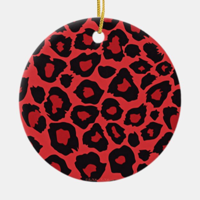 Ornamento De Cerâmica RAB Rockabilly Leopard Print Red Black (Frente)