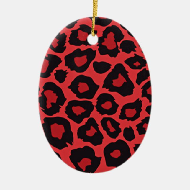 Ornamento De Cerâmica RAB Rockabilly Leopard Print Red Black (Frente)