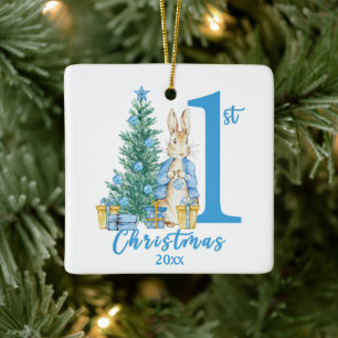 Ornamento De Cerâmica Rabbit 1rua Primeiro Natal Azul