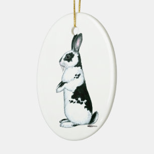 Ornamento De Cerâmica Rabbit: Black and White