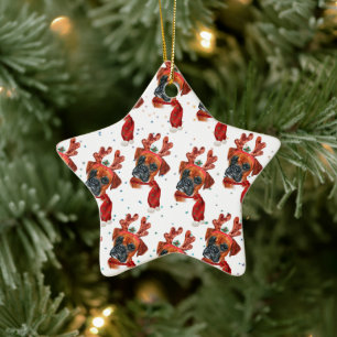 Ornamento De Cerâmica Raça Boxer Aquarela Cachorro Padrão Estrelas Natal