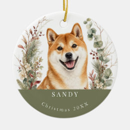 Ornamento De Cerâmica Raça de Cachorro Akita Natal Aquarela
