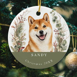 Ornamento De Cerâmica Raça de Cachorro Akita Natal Aquarela