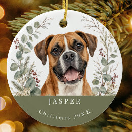 Ornamento De Cerâmica Raça de Cachorro Boxer Natal em Aquarela