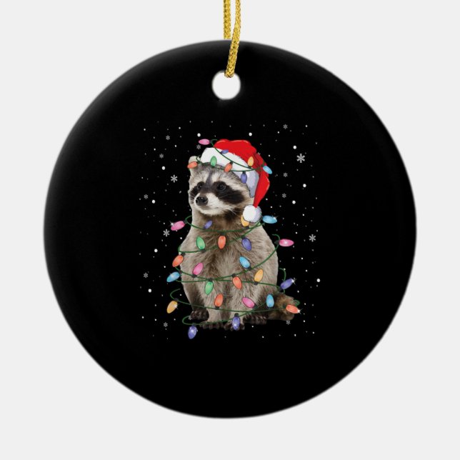 Ornamento De Cerâmica Raccoon Christmas Tree Lights Pajama Racoon Lover (Frente)