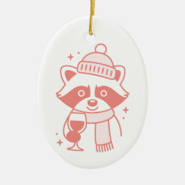 Ornamento De Cerâmica Raccoon funny wine girly pink Christmas aesthetic