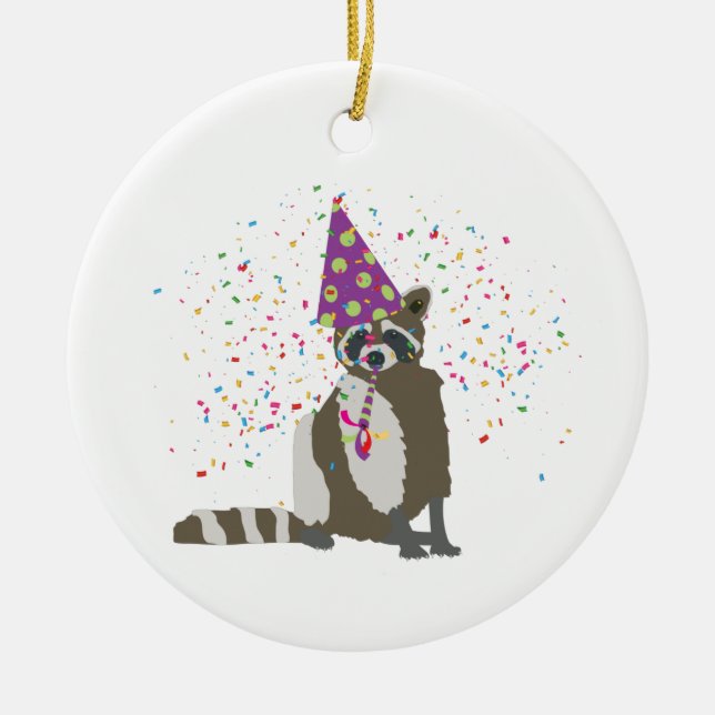 Ornamento De Cerâmica Raccoon Partying - Animals Having a Party (Frente)