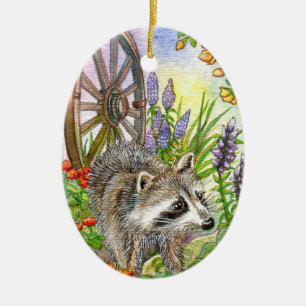 Ornamento De Cerâmica Racoon Por Jardim Flor
