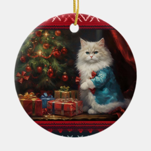 Ornamento De Cerâmica Ragdoll cat Natal (Frente)