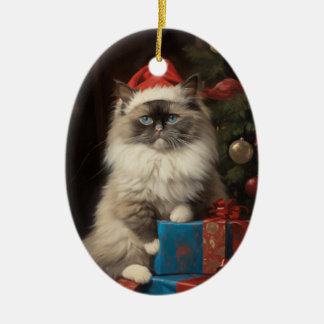 Ornamento De Cerâmica Ragdoll cat Natal