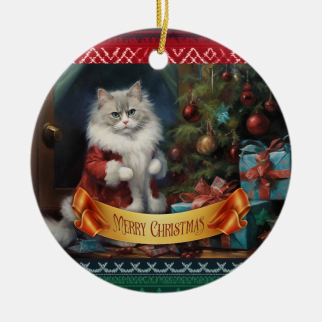 Ornamento De Cerâmica Ragdoll cat Natal (Frente)