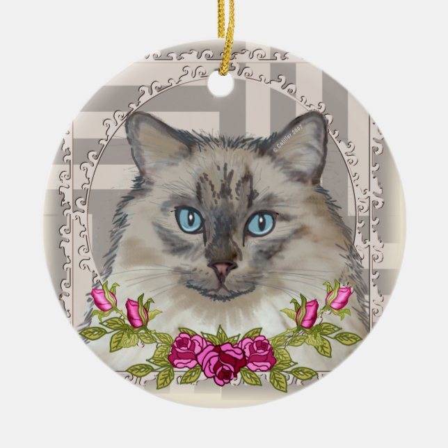 Ornamento De Cerâmica Ragdoll Cat Rosa Ornament (Frente)
