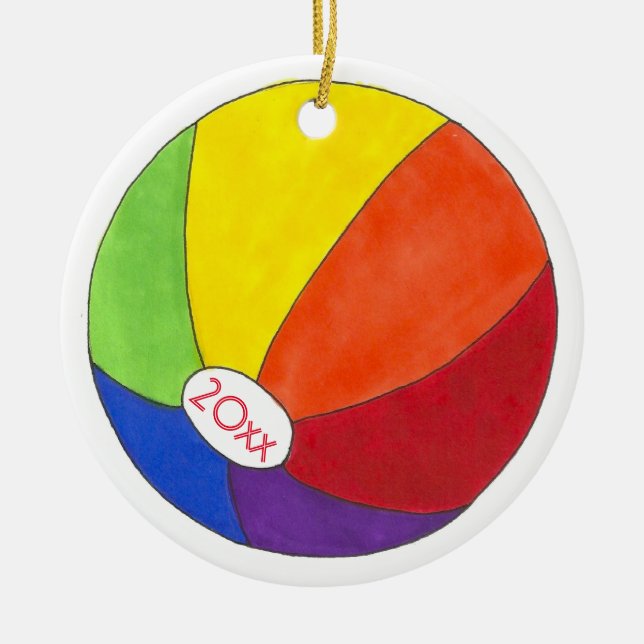 Ornamento De Cerâmica Rainbow Beach Ball Summer Fun Seashore (Frente)