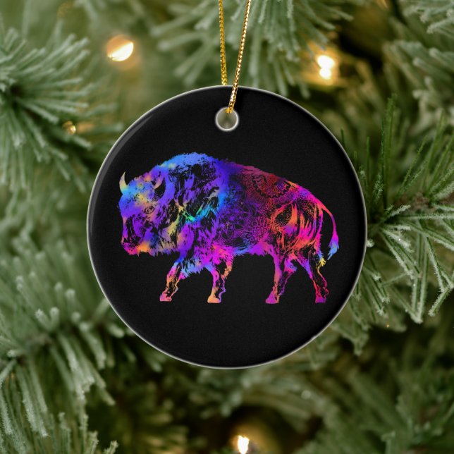 Ornamento De Cerâmica Rainbow Buffalo Bison (Árvore)