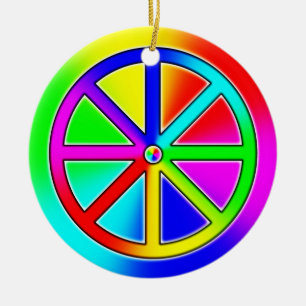 Ornamento De Cerâmica Rainbow Dharma Wheel Budista