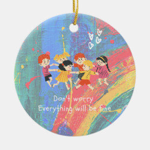 Ornamento De Cerâmica Rainbow e Happy Children Cerâmica Ornament