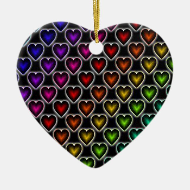 Ornamento De Cerâmica Rainbow Hearts (Frente)