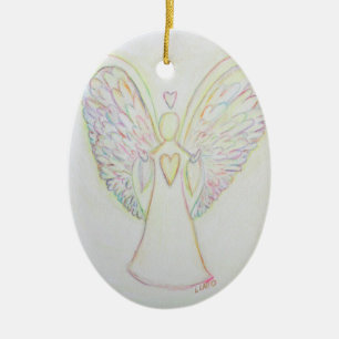 Ornamento De Cerâmica Rainbow Hearts Angel Holiday Ornaments